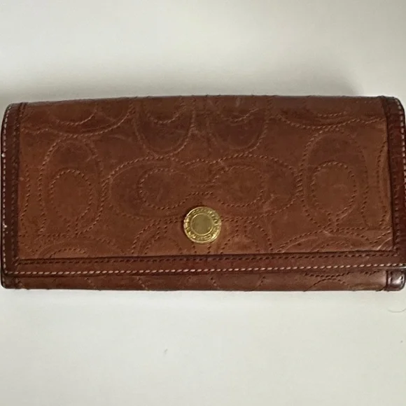 Coach Tan Embossed Leather Wallet with Gold Accent - Picture 1 of 3